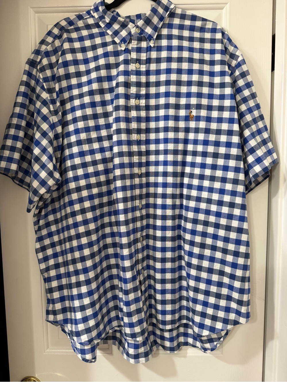 Ralph Lauren Blue and White Checkered Button-Down Shirt with Polo Pony - 3XB